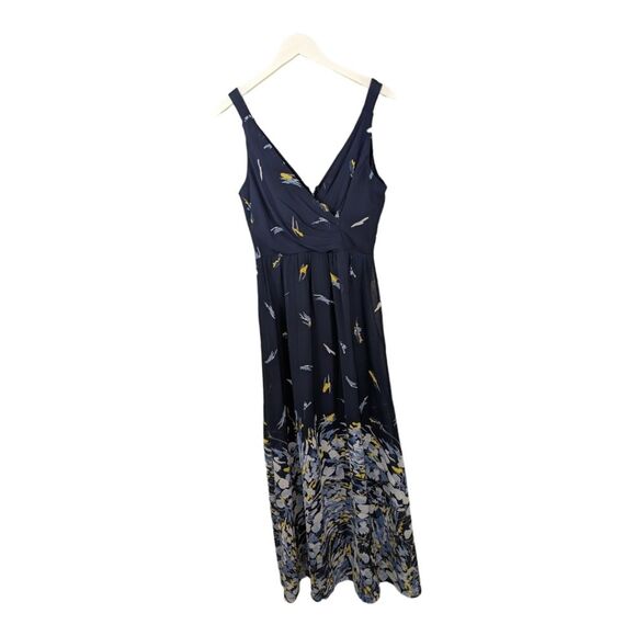 NWT DKNY dress maxi sleeveless chiffon draped back blue yellow abstract floral 4 - Picture 3 of 8